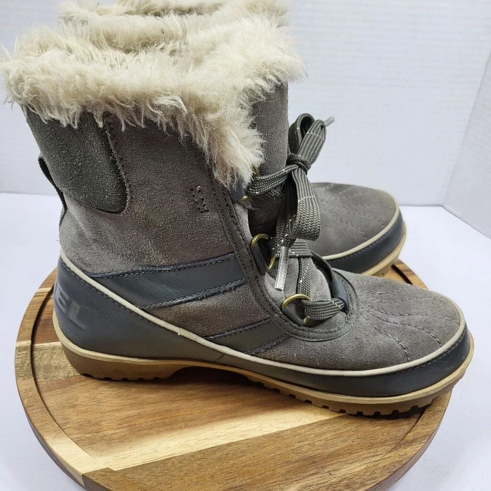 Sorel Tivoli II Women's Winter Snow Boots Waterproof Suede Faux Fur‎ Grey Size 6